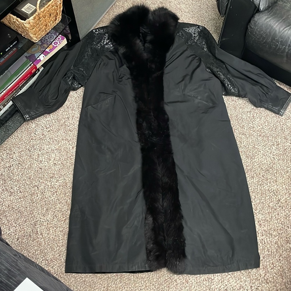 Vintage 90s Ankle length fur coat with removable fur vest duster